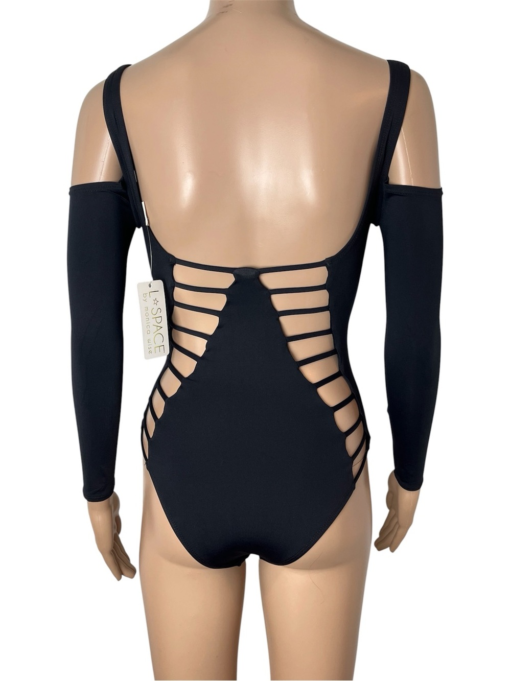 New LSpace Wild Heart One Piece Sexy Black Cutout Long Sleeve Bodysuit Swimsuit